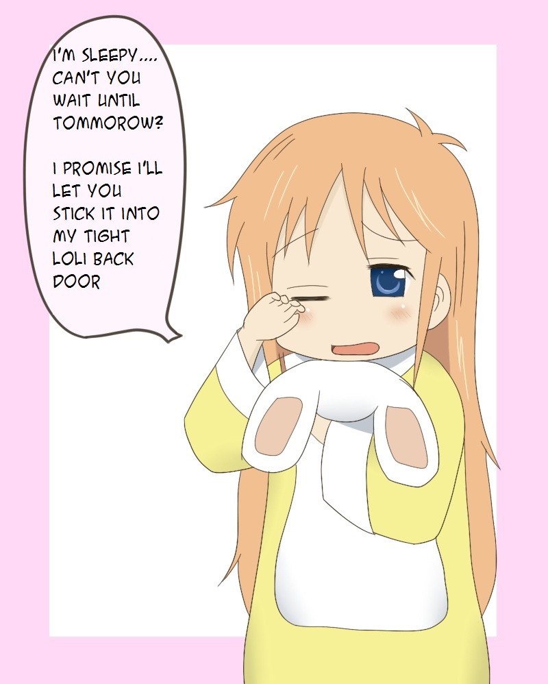 blue_eyes english hakase_(nichijou) loli long_hair nichijou open_mouth orange_hair pajamas plushie solo wink