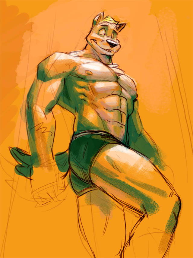 anthro butt canine male mammal muscles poop_(artist) pose solo underwear
