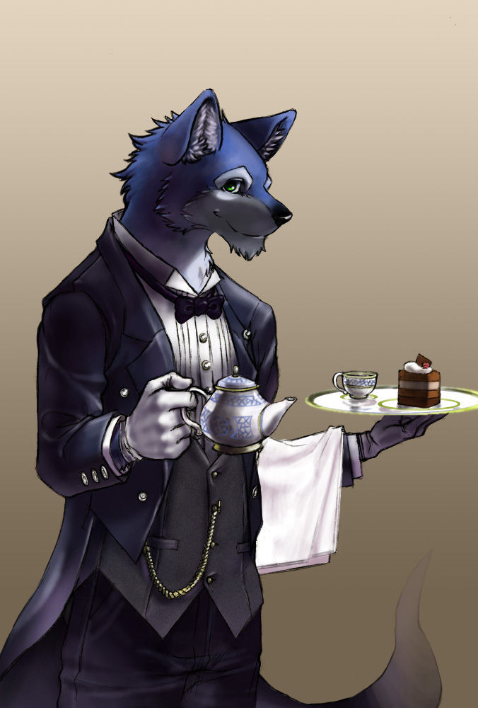 bow_tie butler cake canine classy cute dapper emboss0320 male solo tea wolf