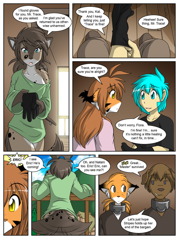anthro blue_hair brown_hair canine cat clothed clothing comic cute dialog dialogue dog evals evals_(twokinds) eye_contact feline female flora_(twokinds) fox fur gloves grey grey_hair hair half-dressed human kathrin_(twokinds) keidran looking_at_each_other male mammal markings mike_(twokinds) orange orange_fur slit_pupils spots stripes tailwag text tiger tom_fischbach trace_(twokinds) trace_legacy twokinds webcomic white yellow_eyes