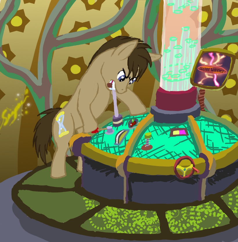 brown_hair console crossover cutie_mark doctor_who doctor_whoof_(mlp) doctor_whooves_(mlp) equine feral friendship_is_magic hair horse male mammal my_little_pony pony solo tardis unknown_artist