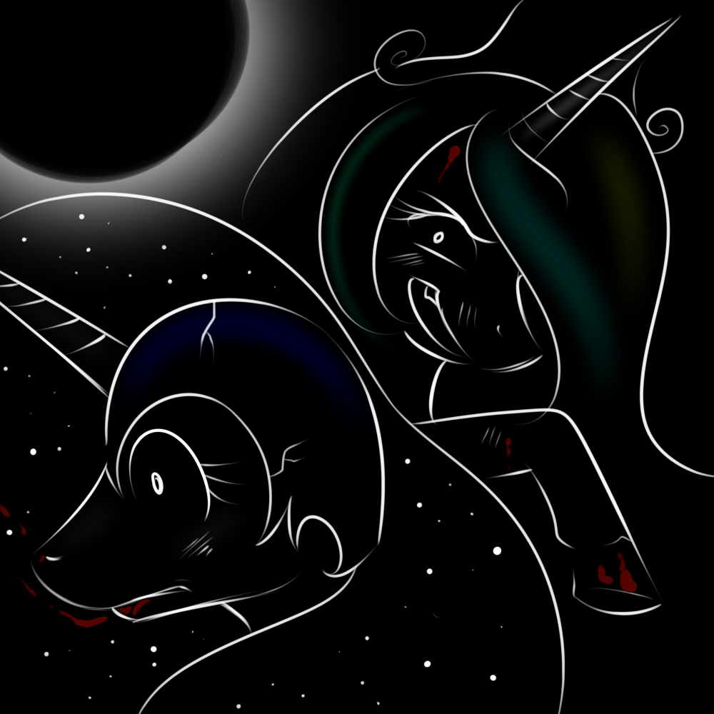 duo epic equine female feral friendship_is_magic horn horns horse mammal moon my_little_pony nightmare_moon_(mlp) pony princess princess_celestia_(mlp) princess_luna_(mlp) royalty space stars unknown_artist