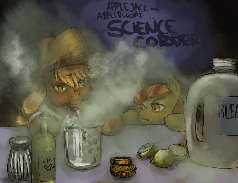 amber_eyes apple_bloom_(mlp) applebloom_(mlp) applejack_(mlp) bits bleach blonde_hair bottle drugs duo english_text equine female feral friendship_is_magic glass green_eyes hair hat horse lemon mammal money my_little_pony ottanta pink_hair pony red_hair salt science smoke spoon text vine