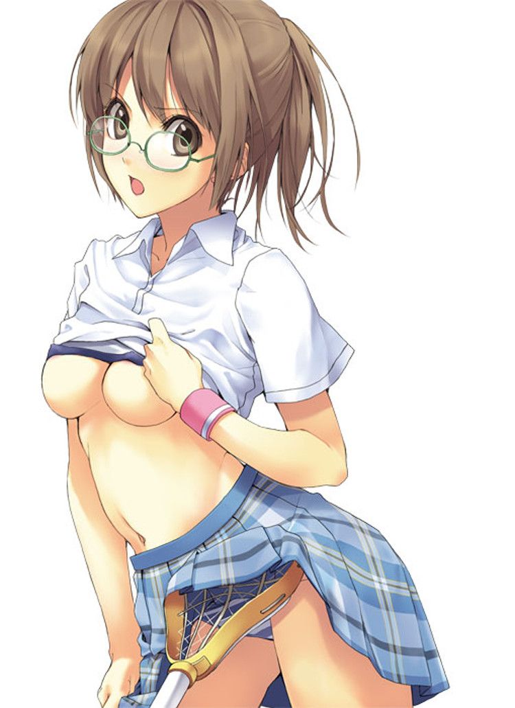 brown_eyes brown_hair lacrosse megane navel pantsu ponytail school_uniform shimapan shitapai standing tartan