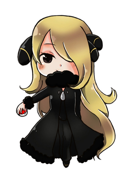 blonde_hair blush chibi hair_over_one_eye long_hair poke_ball pokeball pokemon shirona_(pokemon) simple_background