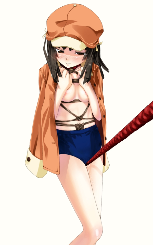 bakemonogatari black_hair bondage buruma crotch_rope crotch_rub ropes schoolgirl sengoku_nadeko shibari