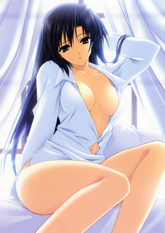 benibara_nadeshiko blue_hair breasts curvy duplicate large_breasts open_clothes open_shirt shirt shuffle! solo suzuhira_hiro