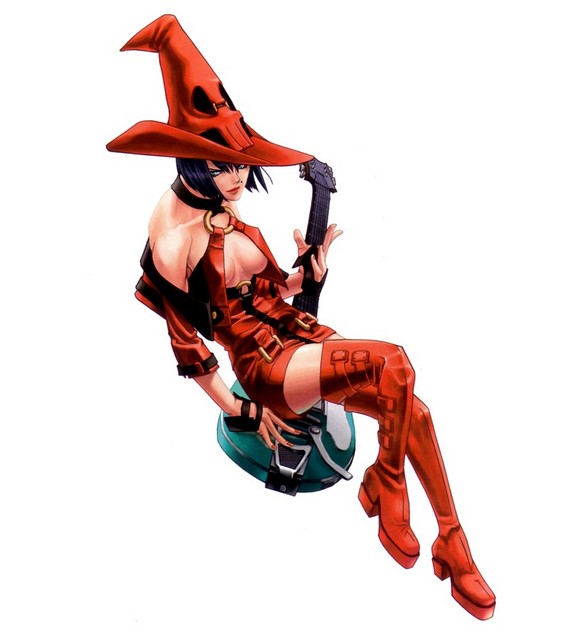 black_hair choker green_eyes guilty_gear guitar i-no leather shitapai short_hair sideboob thigh-high_boots witch witch_hat