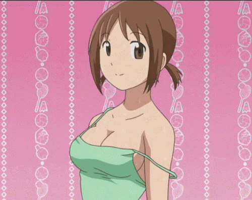 animated_gif bouncy cleavage hinako issho_ni_training jiggle oppai strap_slip tank_top