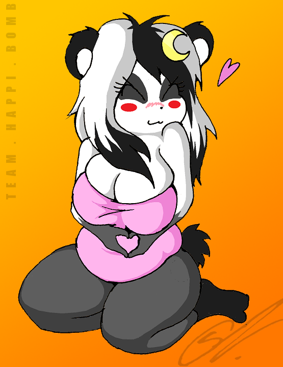 &hearts; bear big_breasts blush breasts chubby cjrfm cleavage clothed clothing cute female hair kneeling luna_the_panda_bear mammal panda pudgy smutbunny solo team-happi-bomb thighs two-tone_hair two_tone_hair