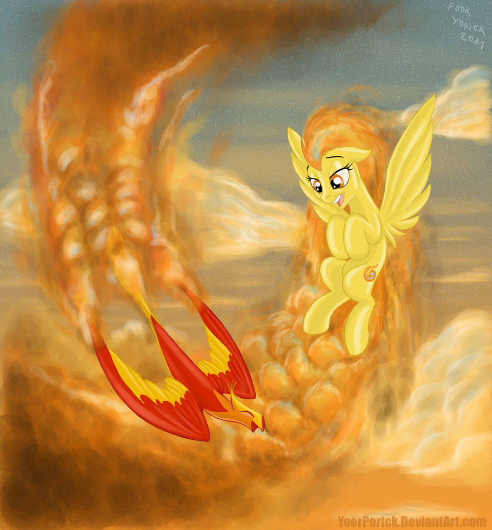 equine female feral fire friendship_is_magic hair happy horse mammal my_little_pony orange_eyes pegasus philomena_(mlp) phoenix pony poor_yorick spitfire_(mlp) two_tone_hair wings wonderbolts_(mlp)