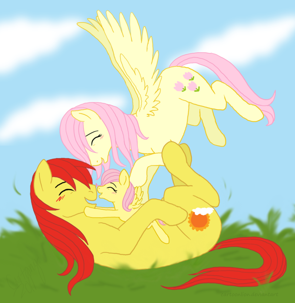 cloud clouds equine family female feral fluttershy's_father_(mlp) fluttershy's_mother_(mlp) fluttershy_(mlp) friendship_is_magic g1 grass hair horse male mammal my_little_pony pegasus pink_hair pony posey_(mlp) sunburst_(mlp) wings