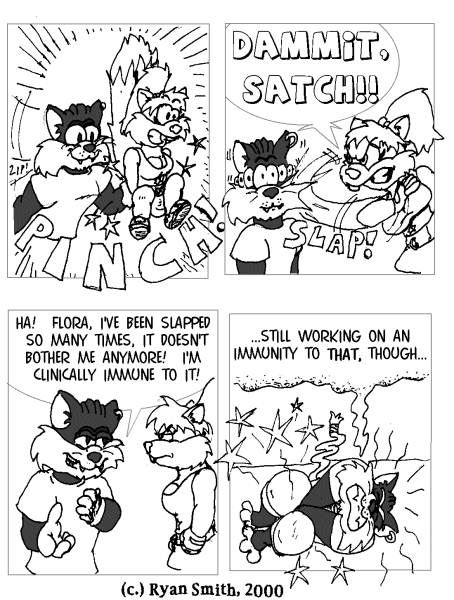 ballbusting black_and_white breasts butt canine cat cbt cock_and_ball_torture comic dialog duo eeeep! english_text feline female fox grope male mammal monochrome scratch tail teeth text unknown_artist