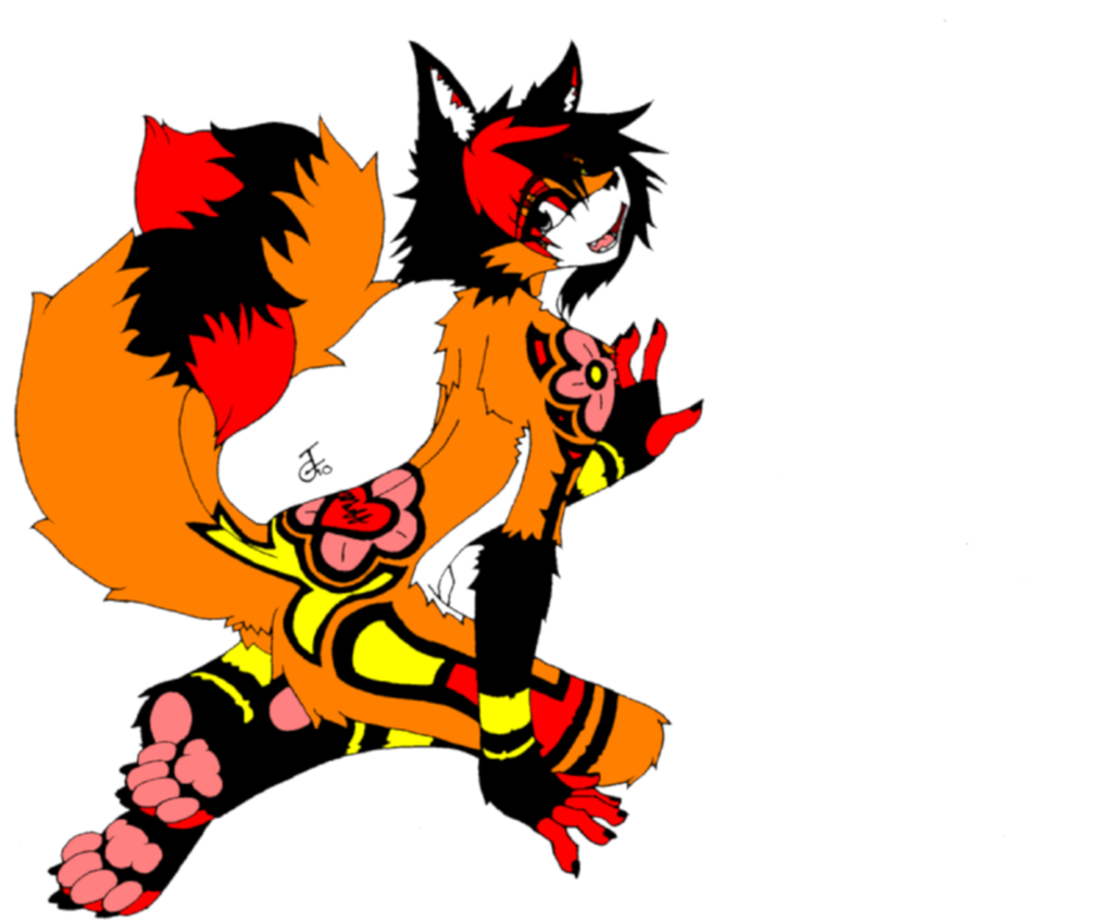 female fox fur_tattoos kyubi kyubi_kun looking_back male mammal multiple_tails nude plain_background rogenuchiha solo tail white_background