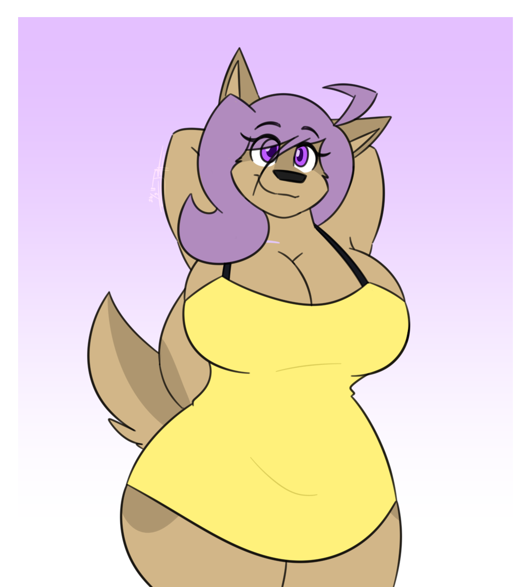 anthro breasts canine clothed clothing female feonna_starglaze hair mammal purple_hair solo theroflcoptr thick_thighs voluptuous wolf