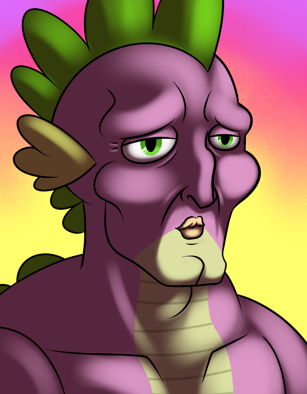 baby_dragon buff dragon fat_lips friendship_is_magic green_eyes handsome kloudmutt male muscles my_little_pony off_model portrait purple_body reptile scalie solo spike_(mlp)