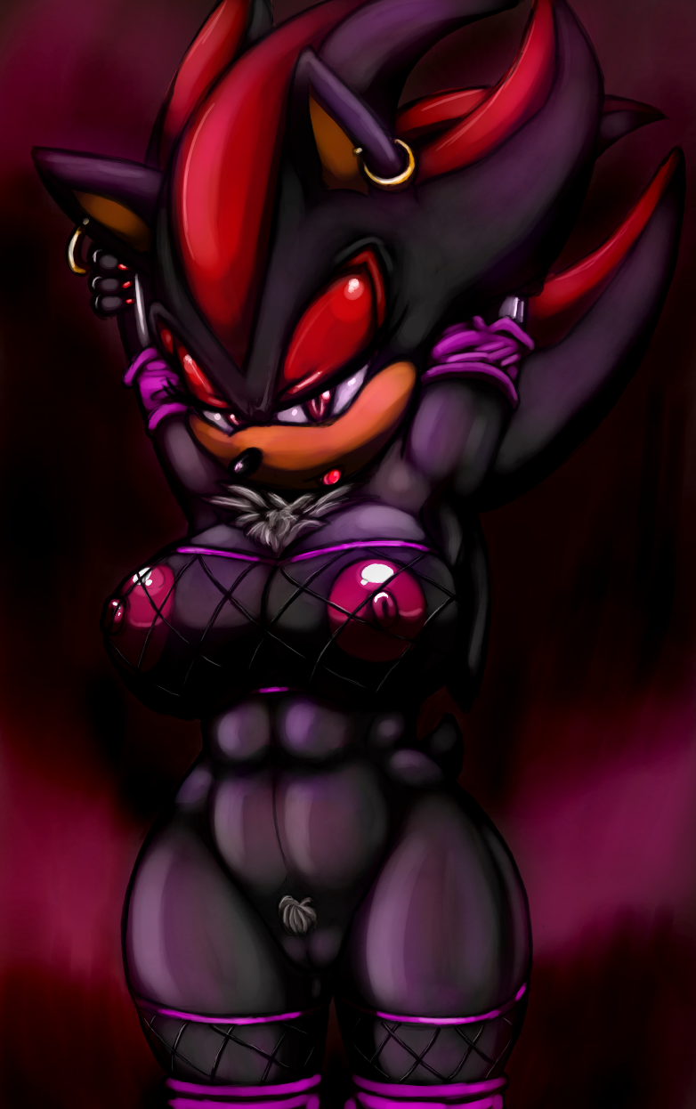 anthro breasts chest_tuft crossgender ear_piercing earring female fur hedgehog mammal nipples nude piercing pose pubes pubic_hair pussy sega shadow_the_hedgehog solo sonic_(series) thecon tuft