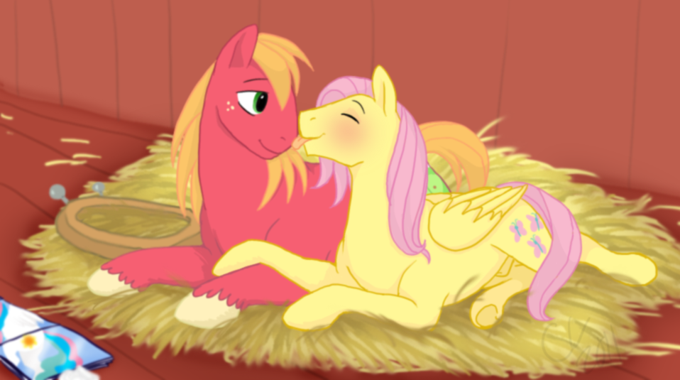 blush book cartoonlion crossgender cutie_mark equine eye_contact feral fluttershy_(mlp) freckles friendship_is_magic fur gay green_eyes hair hay hooves horse licking looking_at_each_other lying male mammal my_little_pony orange_hair pegasus pink_hair pony red red_body sheath smile tongue wings yellow yellow_fur