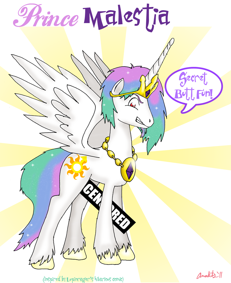 censored crossgender dialog enthusiastic equine friendship_is_magic horn male mammal my_little_pony plain_background prince_malestia_(mlp) secret_butt_fun solo text unknown_artist what white_background winged_unicorn wings
