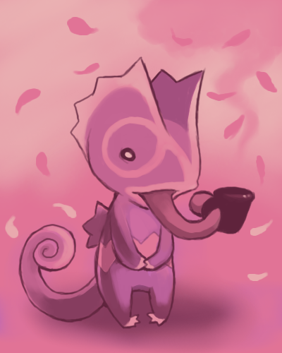 kecleon lowres nintendo petals pink pokemon purple_kecleon tea