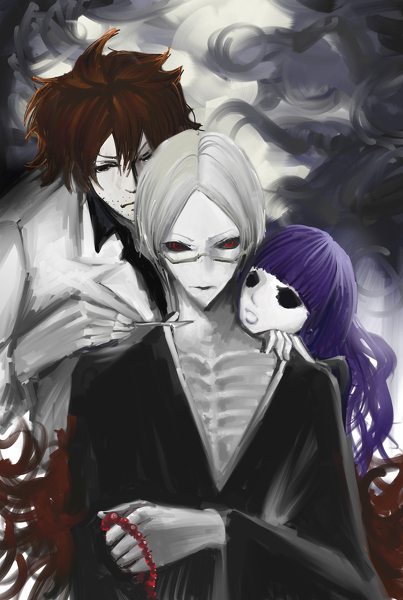 beads bones kirishiki_sunako muroi_seishin ozaki_toshio purple_hair red_eyes red_hair scalpel shiki silver_hair vampire