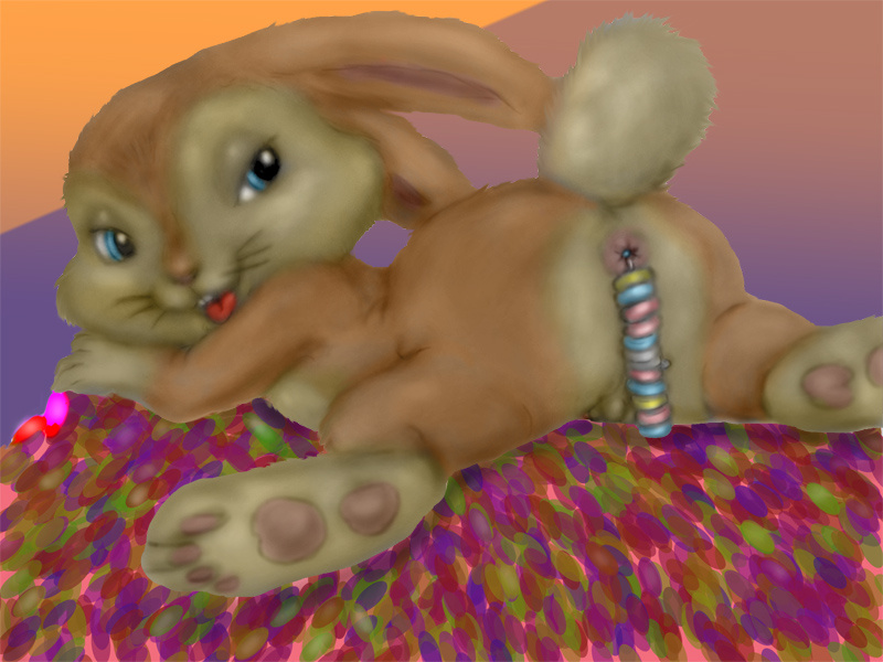 anal_beads balls blue_eyes butt candy hop_(movie) lagomorph looking_back male mammal mousetache paws rabbit raised_tail sex_toy solo tail