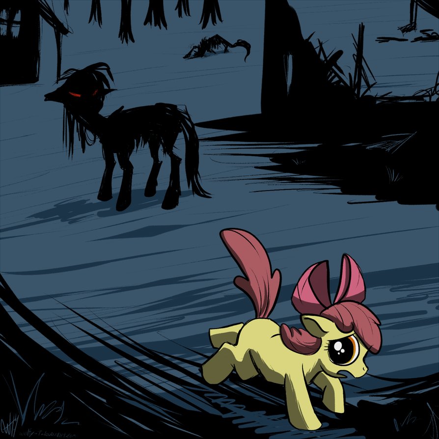 applebloom_(mlp) escape friendship_is_magic hasbro horror my_little_pony night ruins running scared story_of_the_blanks village wolfy-t zombie_pony