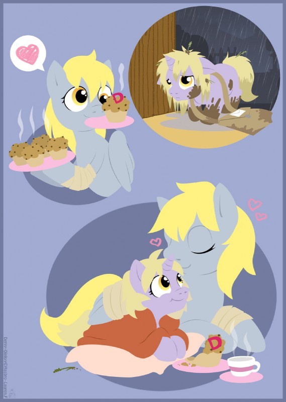 &hearts; bandage cute derpy_hooves_(mlp) dinky_doo_(mlp) ditzy_doo_(mlp) equine female friendship_is_magic hasbro muffins my_little_pony pegasus unicorn wet