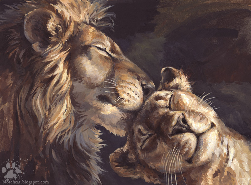 abstract_background affection blotch cute eyes_closed feline female feral lion male mammal mane nuzzling whiskers