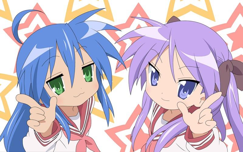 ahoge blue_hair hiiragi_kagami izumi_konata lucky_star multiple_girls purple_hair