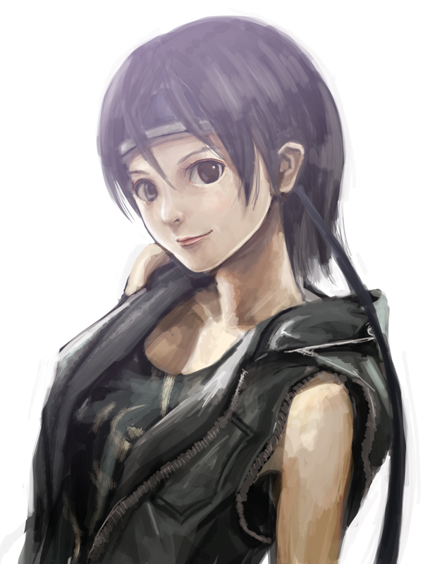 bad_id bad_pixiv_id bare_shoulders brown_eyes brown_hair closed_mouth final_fantasy final_fantasy_vii final_fantasy_vii_advent_children head_tilt headband short_hair smile solo toho_(a) upper_body vest yuffie_kisaragi
