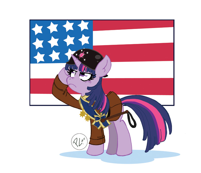 american american_flag equine female feral flag friendship_is_magic greenwiggly hasbro helmet horn horse mammal medal medals military my_little_pony plain_background pony salute solo swagger_stick twilight_sparkle_(mlp) unicorn white_background