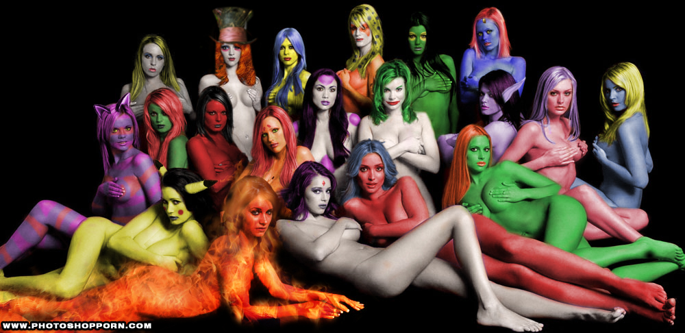 cheetara cheshire_cat crossover dragon_ball_z fantastic_four frieza gamora human_torch johnny_storm joker mad_hatter marge_simpson miss_martian mystique night_elf photoshopporn pikachu poison_ivy raven rule_63 smurfette starfire teen_titans the_simpsons thundercats world_of_warcraft x-men young_justice