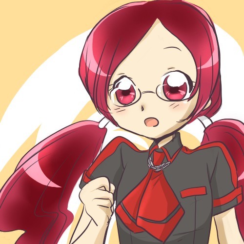 bibirin blood-c hanasaki_tsubomi heartcatch_precure! kisaragi_saya long_hair lowres mizuki_nana parody precure red_eyes red_hair seiyuu_connection solo twintails