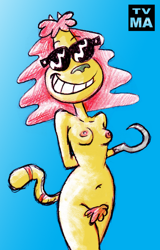 anthro breasts cat doctor dr_hutchison eyewear feline female hair hands_behind_back hook mammal nipples nude pubes pubic_hair red_hair rocko's_modern_life rocko's_modern_life solo standing sunglasses tail tvma