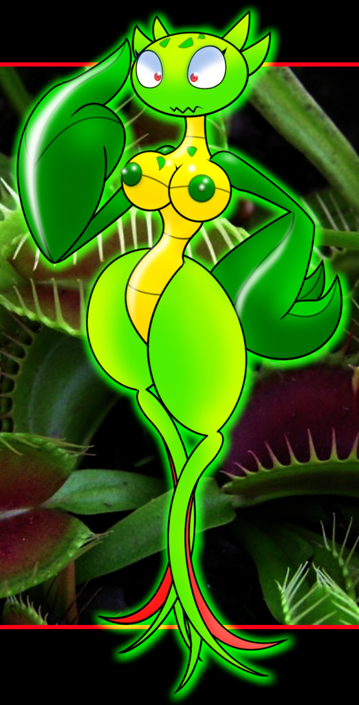 anthro breasts carnivine dionaea_muscipula female flora_fauna gb_of_bs green green_body green_nipples nintendo nipples nude photo_background plant pok&#233;mon pok&eacute;mon red_eyes solo thighs venus_flytrap video_games wide_hips