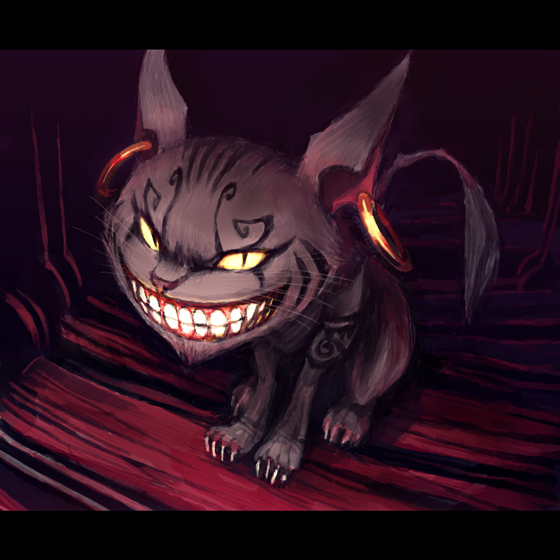 animal bad_id bad_pixiv_id cat cheshire_cat earrings grin jewelry letterboxed no_humans ringoman smile solo