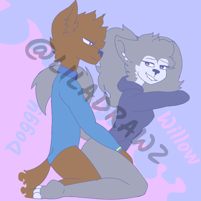 anthro bite biting_lip butt canid canine canis doggy_(piggy) doggystyle domestic_dog duo eye_contact female from_behind_position looking_at_another male male/female mammal piggy_(roblox) roblox sex smile unknown_artist wolf wolf_girl wolf_tail