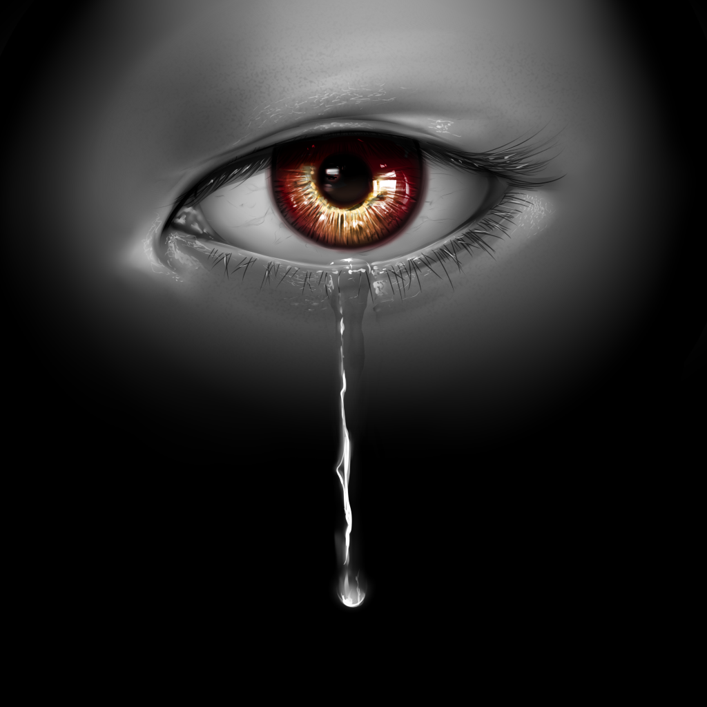 1other black_background close-up commentary_request crying crying_with_eyes_open eye_focus eyelashes kuro_kosyou looking_at_viewer original photorealistic realistic red_eyes solo split_crop tears