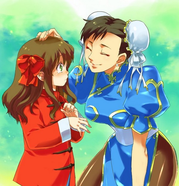 arima_miyako bow capcom child chinese_clothes chun-li crossover female green_eyes hair_bow hands little_girl street_fighter tsukihime