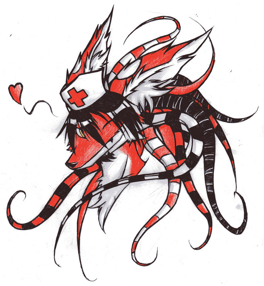 &hearts; ambiguous_gender anthro canine fox fur looking_at_viewer mammal one_eye_closed plain_background red red_fur renard renard_queenston solo tentacles traditional_media unknown_artist white_background wink yellow_eyes