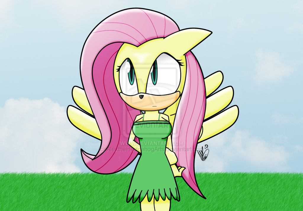 annoying_watermark anthro anthrofied cute dress equine female fluttershy_(mlp) friendship_is_magic hasbro horse mammal my_little_pony pony solo sonic_style watermark wings