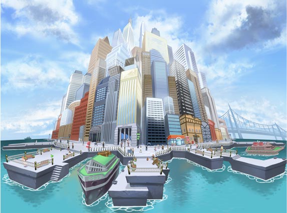 building city cityscape game_freak naoki_saito official_art pokemon pokemon_(game) pokemon_black_and_white pokemon_bw ship sky skyscraper