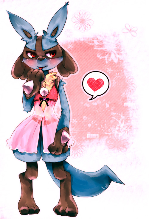 &hearts; ?? ambiguous_gender blush dress girly lucario nintendo pok&#233;mon pok&eacute;mon red_eyes solo standing video_games yuyu