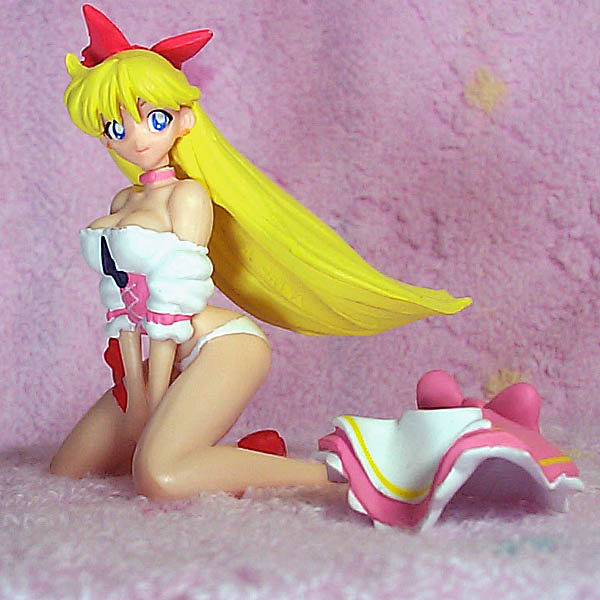 aino_minako bishoujo_senshi_sailor_moon blonde_hair blue_eyes bustier cencored choker doll earrings figure hair_ribbon jewelry kneeling long_hair looking_at_viewer minako on_knees panties photo pose ribbon sexy smile teen teenage underwear undressing white_panties