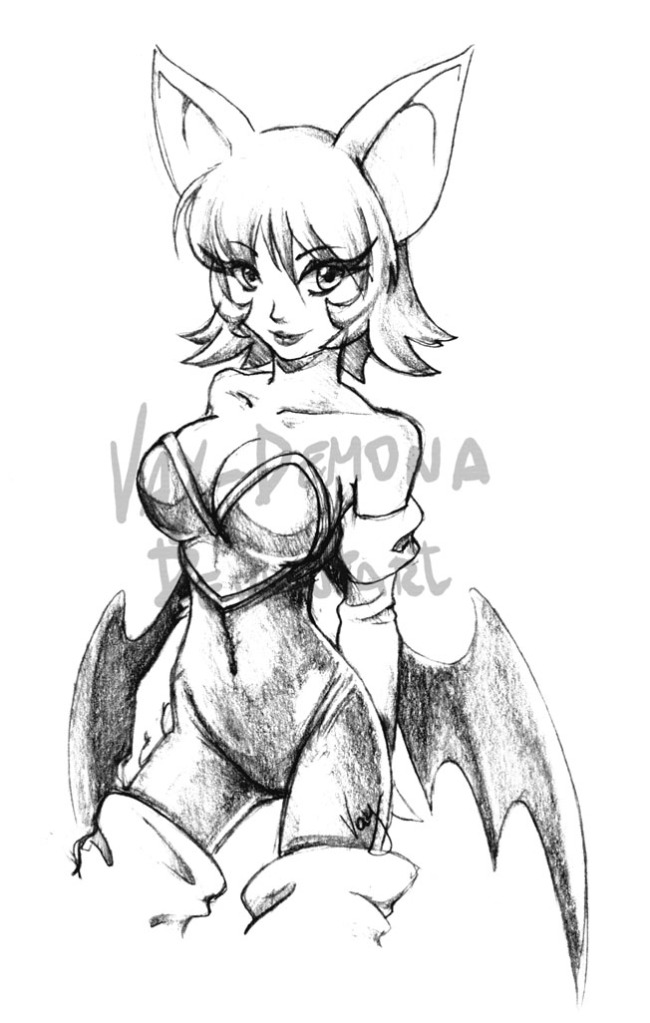 annoying_watermark black_and_white breasts cleavage clothed clothing female gloves human humanized mammal monochrome navel plain_background rouge_the_bat sega solo sonic_(series) vay_demona watermark white_background wings