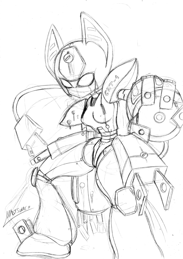 black_and_white breasts cord female machine mechanical medabots monochrome natsumemetalsonic peppercat robot sketch small_breasts solo tail