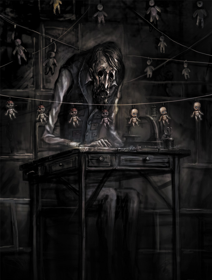 american_mcgee's_alice american_mcgee's_alice angus_bumby creepy desk doll eyeless male monster nightmare_fuel no_eyes ruin ruins scratch sitting the_dollmaker undead video_games zombie
