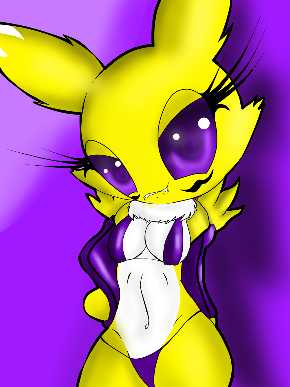 big_breasts big_eyes bikini breasts canine clothed clothing digimon female fox frost_wolf looking_at_viewer mammal neronova pin_up pinup pose renamon reny skimpy solo swimsuit