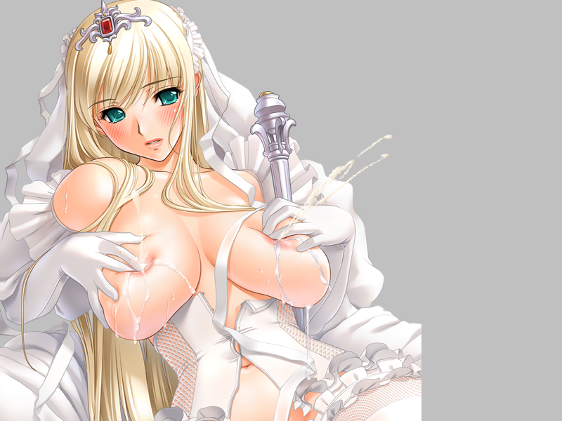 big_breasts blue_eyes breast_squeez lactation princess toshihide_sano
